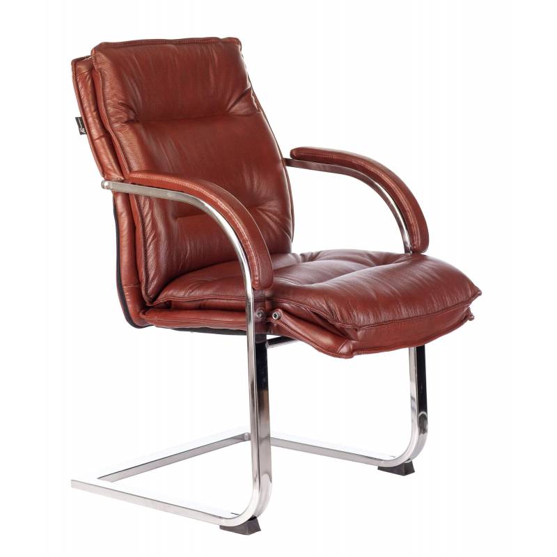 Кресло Бюрократ T-9927SL-LOW-V светло-коричневый Leather Eichel кожа низк.спин. полозья металл хром главное фото